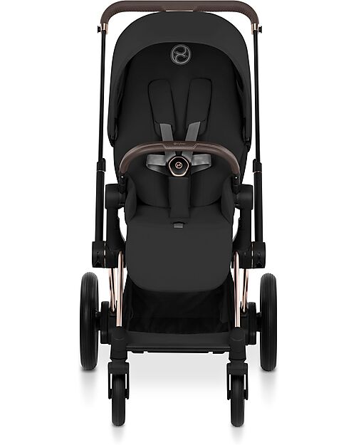 Cybex Passeggino e-Priam Duo Comfort - Telaio Rosegold + Seduta e Navicella Richiudibile Sepia Black Pedane