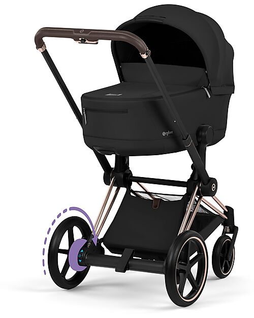 Cybex Passeggino e-Priam Duo Comfort - Telaio Rosegold + Seduta e Navicella Richiudibile Sepia Black Pedane