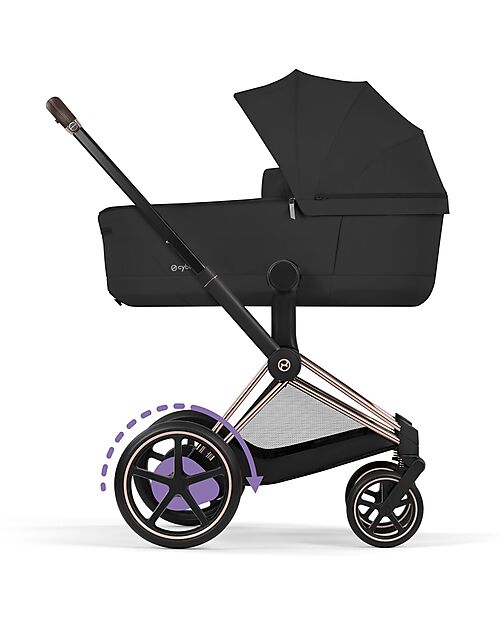 Cybex Passeggino e-Priam Duo Comfort - Telaio Rosegold + Seduta e Navicella Richiudibile Sepia Black Pedane