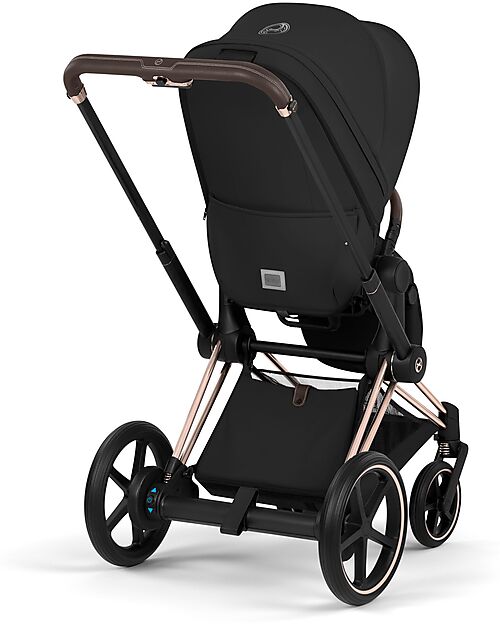 Cybex Passeggino e-Priam Duo Comfort - Telaio Rosegold + Seduta e Navicella Richiudibile Sepia Black Pedane