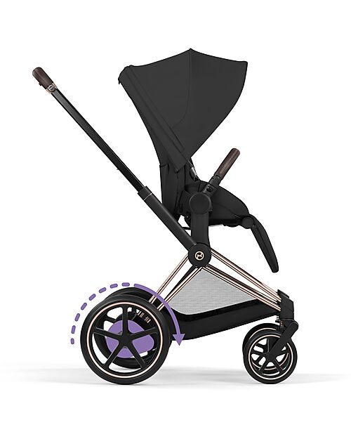 Cybex Passeggino e-Priam Duo Comfort - Telaio Rosegold + Seduta e Navicella Richiudibile Sepia Black Pedane