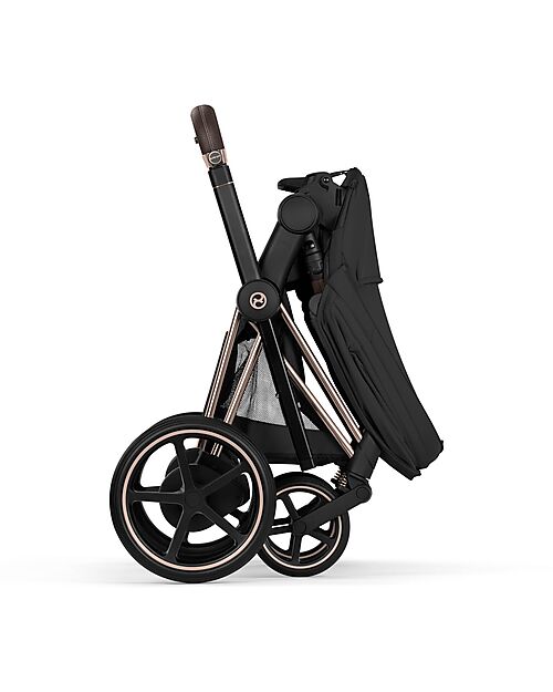 Cybex Passeggino e-Priam Duo Comfort - Telaio Rosegold + Seduta e Navicella Richiudibile Sepia Black Pedane