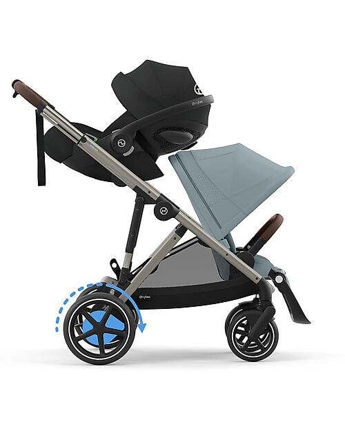 Cybex Passeggino Elettrico E-Gazelle S - Stormy Blue/Light Blue - dalla Nascita ai 4 Anni - Multifunzionale Passeggini Gemellari