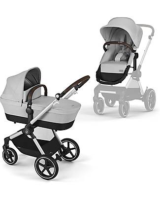Cybex Passeggino EOS Lux 2-in-1 con Attacchi Intercambiabili: da Navicella a Seduta - Argento Lava Grey - dalla Nascita ai 4 Anni! Passeggini Trio e Duo