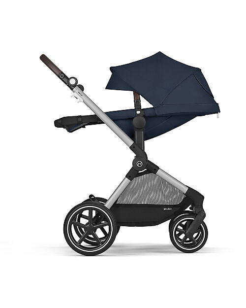 Cybex Passeggino EOS Lux 2-in-1 con Attacchi Intercambiabili: da Navicella a Seduta - Argento Ocean Blue - dalla Nascita ai 4 Anni! Passeggini Trio e Duo