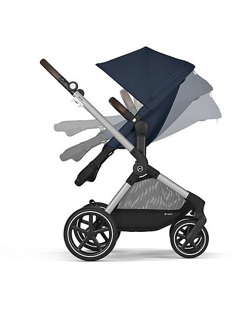 Cybex Passeggino EOS Lux 2-in-1 con Attacchi Intercambiabili: da Navicella a Seduta - Argento Ocean Blue - dalla Nascita ai 4 Anni! Passeggini Trio e Duo