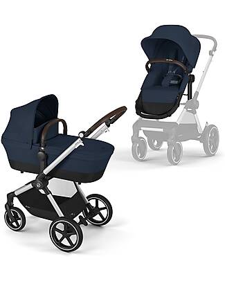 Cybex Passeggino EOS Lux 2-in-1 con Attacchi Intercambiabili: da Navicella a Seduta - Argento Ocean Blue - dalla Nascita ai 4 Anni! Passeggini Trio e Duo