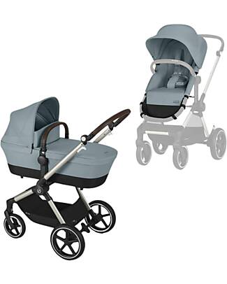 Cybex Passeggino EOS Lux 2-in-1 con Attacchi Intercambiabili: da Navicella a Seduta - Tortora Stormy Blue - dalla Nascita ai 4 Anni! Passeggini Trio e Duo