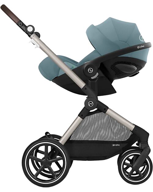 Cybex Passeggino EOS Lux 2-in-1 con Attacchi Intercambiabili: da Navicella a Seduta - Tortora Stormy Blue - dalla Nascita ai 4 Anni! Passeggini Trio e Duo