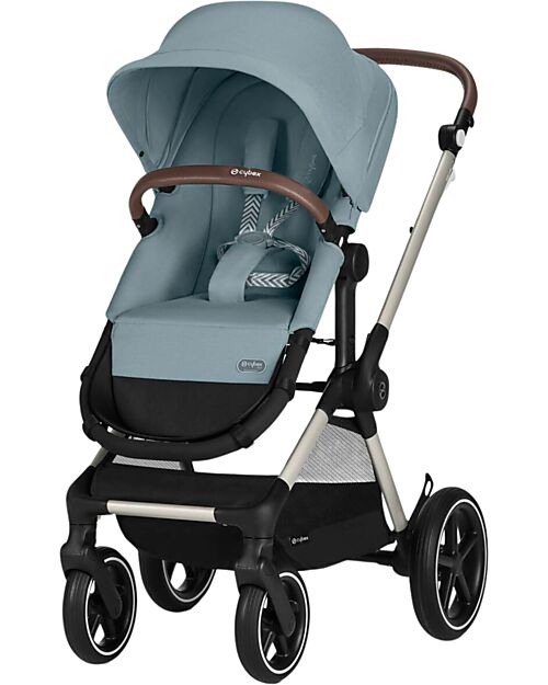Cybex Passeggino EOS Lux 2-in-1 con Attacchi Intercambiabili: da Navicella a Seduta - Tortora Stormy Blue - dalla Nascita ai 4 Anni! Passeggini Trio e Duo
