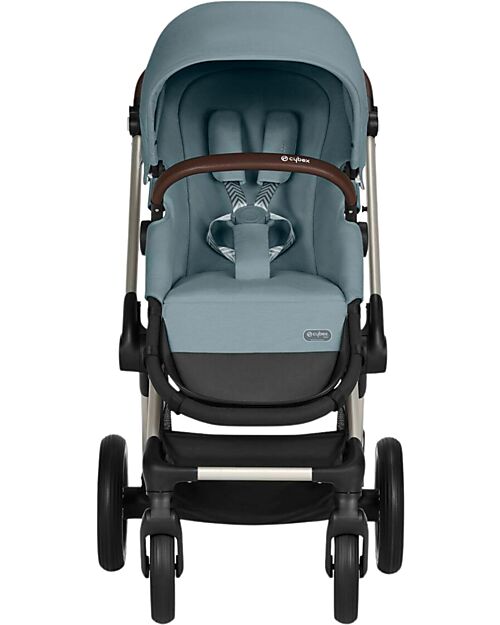 Cybex Passeggino EOS Lux 2-in-1 con Attacchi Intercambiabili: da Navicella a Seduta - Tortora Stormy Blue - dalla Nascita ai 4 Anni! Passeggini Trio e Duo