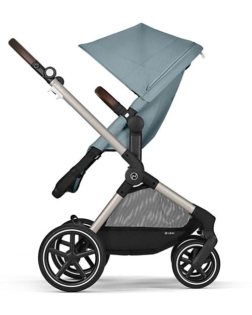 Cybex Passeggino EOS Lux 2-in-1 con Attacchi Intercambiabili: da Navicella a Seduta - Tortora Stormy Blue - dalla Nascita ai 4 Anni! Passeggini Trio e Duo