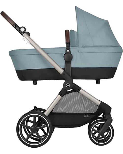 Cybex Passeggino EOS Lux 2-in-1 con Attacchi Intercambiabili: da Navicella a Seduta - Tortora Stormy Blue - dalla Nascita ai 4 Anni! Passeggini Trio e Duo