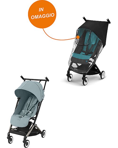 Cybex Passeggino Libelle - Stormy Blue - Dettaglio Telaio Taupe - Nuovo Modello + Parapioggia in Omaggio Passeggini Leggeri