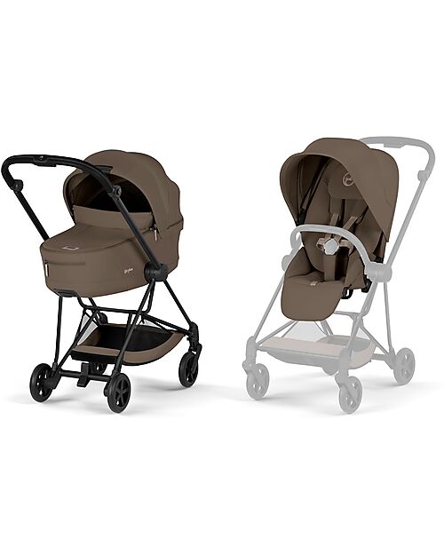 Cybex Passeggino Mios Duo Comfort - Telaio Matt Black + Seduta e Navicella Richiudibile Coconut Brown Pedane