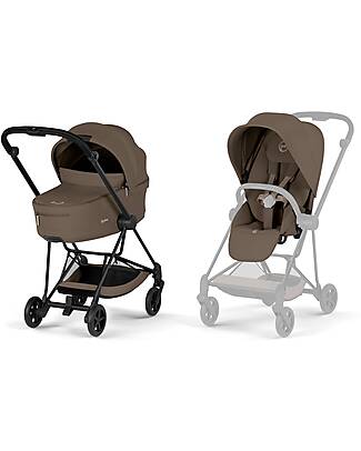 Cybex Passeggino Mios Duo Comfort - Telaio Matt Black + Seduta e Navicella Richiudibile Coconut Brown Pedane