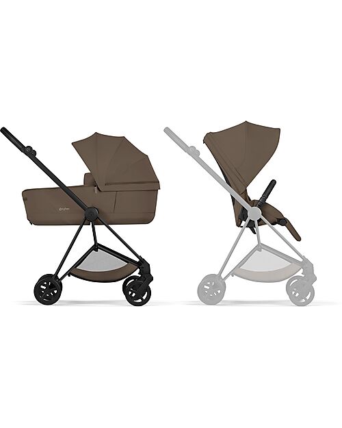 Cybex Passeggino Mios Duo Comfort - Telaio Matt Black + Seduta e Navicella Richiudibile Coconut Brown Pedane