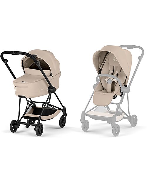 Cybex Passeggino Mios Duo Comfort - Telaio Matt Black + Seduta e Navicella Richiudibile Cozy Beige Pedane
