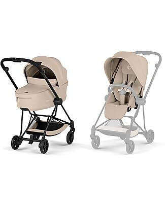 Cybex Passeggino Mios Duo Comfort - Telaio Matt Black + Seduta e Navicella Richiudibile Cozy Beige Pedane