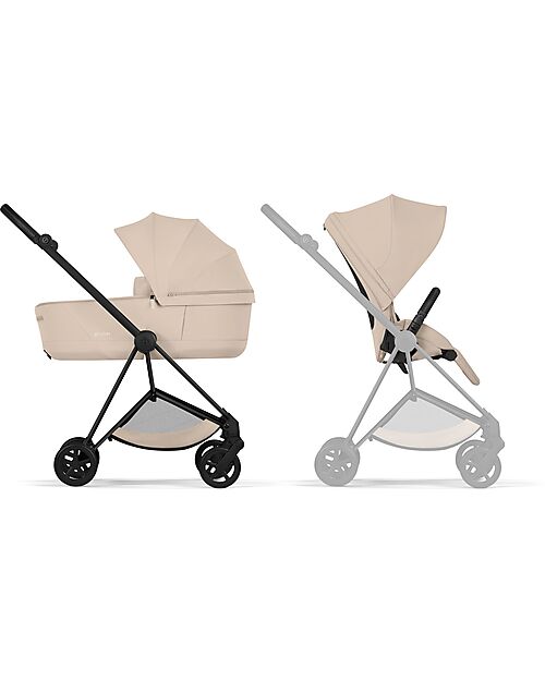 Cybex Passeggino Mios Duo Comfort - Telaio Matt Black + Seduta e Navicella Richiudibile Cozy Beige Pedane
