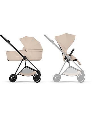 Cybex Passeggino Mios Duo Comfort - Telaio Matt Black + Seduta e Navicella Richiudibile Cozy Beige Pedane
