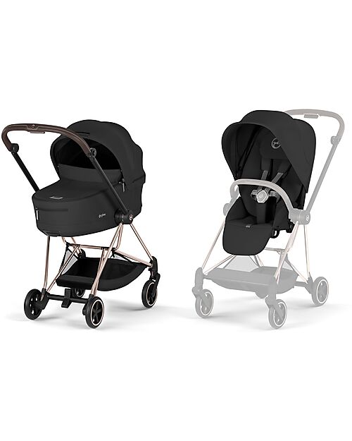 Cybex Passeggino Mios Duo Comfort - Telaio Rosegold + Seduta e Navicella Richiudibile Sepia Black Pedane
