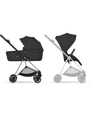 Cybex Passeggino Mios Duo Comfort - Telaio Rosegold + Seduta e Navicella Richiudibile Sepia Black Pedane