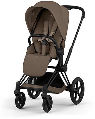 Cybex Passeggino Priam Duo Comfort - Telaio Matt Black + Seduta e Navicella Richiudibile Coconut Brown Pedane