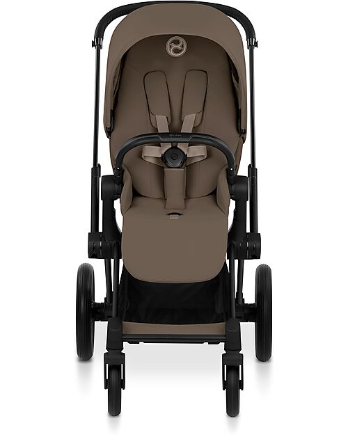 Cybex Passeggino Priam Duo Comfort - Telaio Matt Black + Seduta e Navicella Richiudibile Coconut Brown Pedane