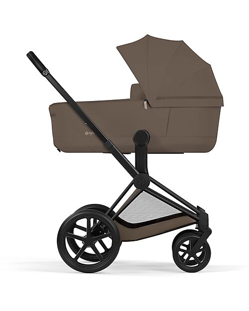 Cybex Passeggino Priam Duo Comfort - Telaio Matt Black + Seduta e Navicella Richiudibile Coconut Brown Pedane