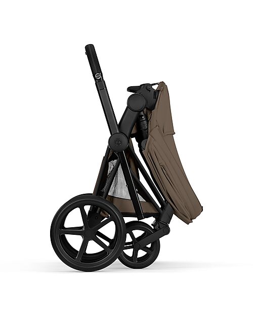 Cybex Passeggino Priam Duo Comfort - Telaio Matt Black + Seduta e Navicella Richiudibile Coconut Brown Pedane