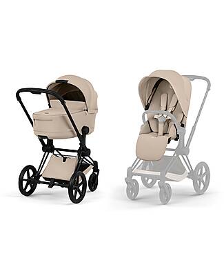Cybex Passeggino Priam Duo Comfort - Telaio Matt Black + Seduta e Navicella Richiudibile Cozy Beige Pedane