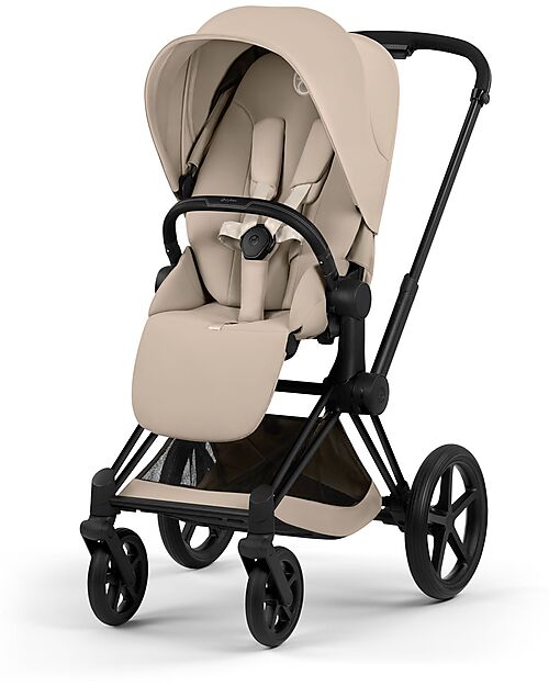 Cybex Passeggino Priam Duo Comfort - Telaio Matt Black + Seduta e Navicella Richiudibile Cozy Beige Pedane