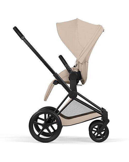 Cybex Passeggino Priam Duo Comfort - Telaio Matt Black + Seduta e Navicella Richiudibile Cozy Beige Pedane