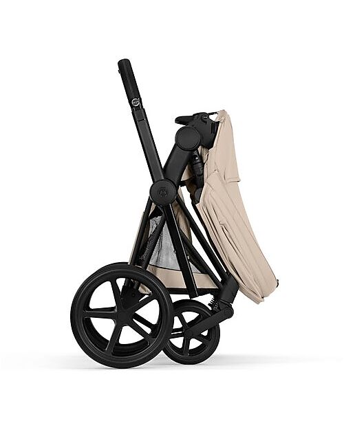 Cybex Passeggino Priam Duo Comfort - Telaio Matt Black + Seduta e Navicella Richiudibile Cozy Beige Pedane