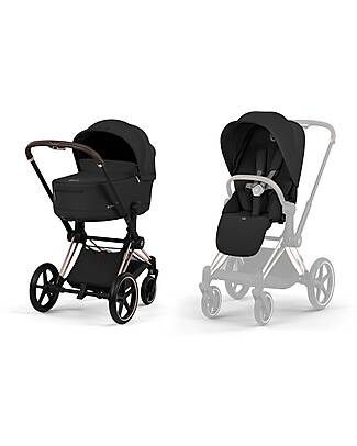 Cybex Passeggino Priam Duo Comfort - Telaio Rosegold + Seduta e Navicella Richiudibile Sepia Black Pedane