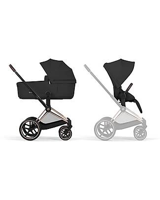 Cybex Passeggino Priam Duo Comfort - Telaio Rosegold + Seduta e Navicella Richiudibile Sepia Black Pedane