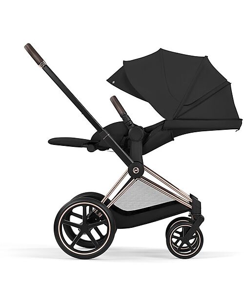 Cybex Passeggino Priam Duo Comfort - Telaio Rosegold + Seduta e Navicella Richiudibile Sepia Black Pedane