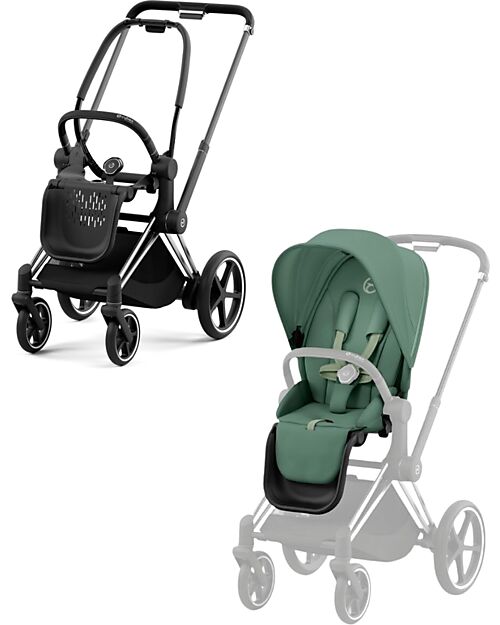 Cybex Passeggino Priam4 - Telaio Passeggino Chrome Black con Seat Pack Leaf Green Passeggini Classici