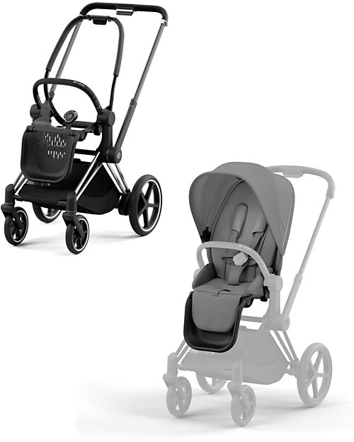 Cybex Passeggino Priam4 - Telaio Passeggino Chrome Black con Seat Pack Mirage Grey Passeggini Classici