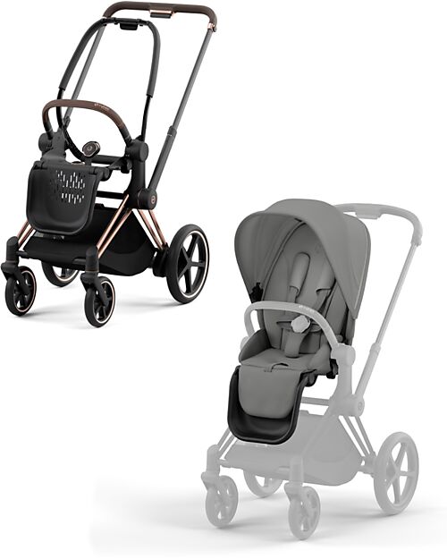 Cybex Passeggino Priam4 - Telaio Passeggino Rosegold con Seat Pack Mirage Grey Passeggini Classici