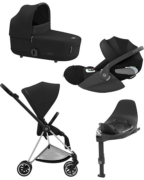 Cybex TRIO Mios3 - Telaio Chrome Black con Seduta + Navicella + Ovetto - Sepia Black + Base T Isofix Passeggini Trio e Duo