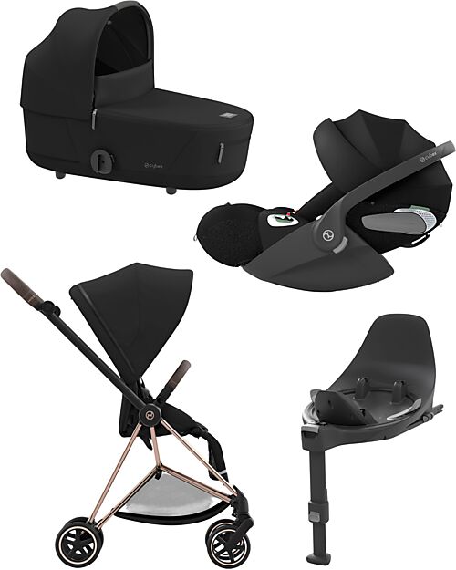 Cybex TRIO Mios3 - Telaio Rosegold con Seduta + Navicella + Ovetto - Sepia Black + Base T Isofix  Passeggini Trio e Duo