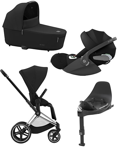 Cybex TRIO Priam4 - Telaio Chrome Black con Seduta + Navicella + Ovetto - Sepia Black + Base T Isofix Passeggini Trio e Duo