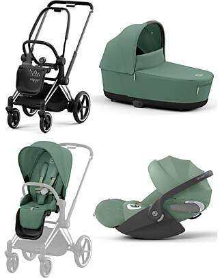 Cybex TRIO Priam4 - Telaio Passeggino Chrome Black con Seat Pack, Navicella e Seggiolino Auto Leaf Green Passeggini Trio e Duo