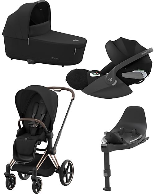 Cybex TRIO Priam4 - Telaio Rosegold con Seduta + Navicella + Ovetto - Sepia Black + Base T Isofix Passeggini Trio e Duo