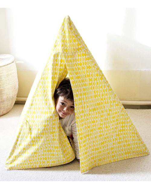 Deuz Tenda Gioco da Campeggio - 1m x 1m x 1m - Cotone Bio - Foglie Gialle Tende Gioco