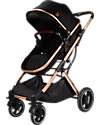 Ding Baby Trio Passeggino e Carrozzina Juna  + Ovetto - Nero/Rosé - La Seduta si Trasforma in Navicella! Passeggini Trio e Duo