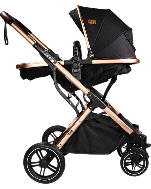 Ding Baby Trio Passeggino e Carrozzina Juna  + Ovetto - Nero/Rosé - La Seduta si Trasforma in Navicella! Passeggini Trio e Duo