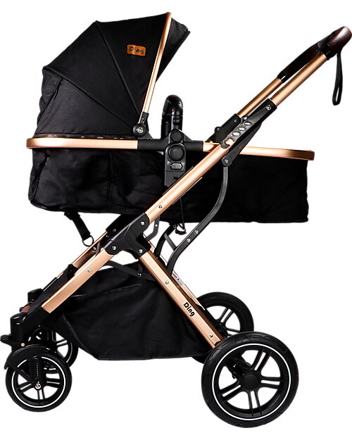 Ding Baby Trio Passeggino e Carrozzina Juna  + Ovetto - Nero/Rosé - La Seduta si Trasforma in Navicella! Passeggini Trio e Duo